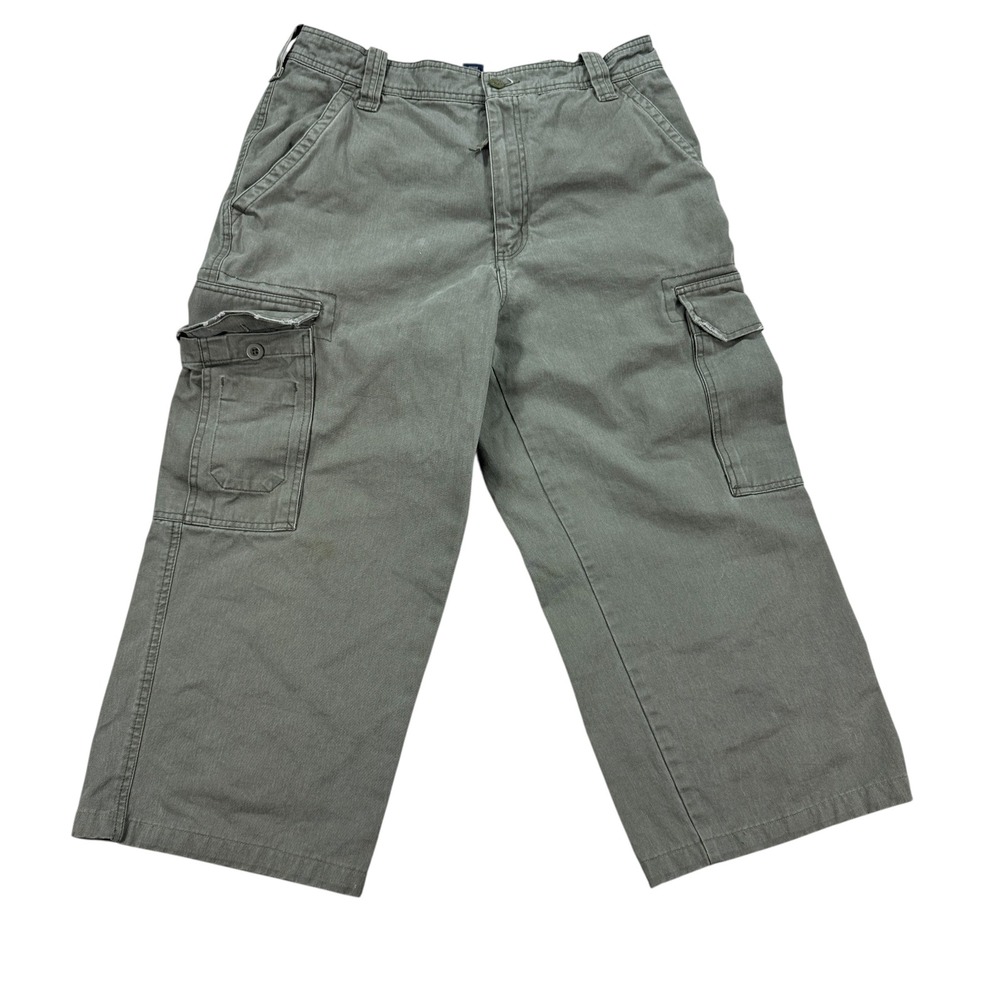 Aeropostale Pants Men's 34x32 Olive Green A87 Capri Cargo Pockets Wide Leg